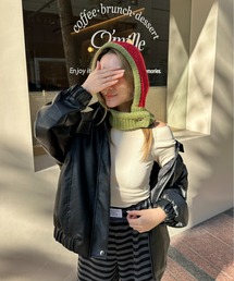 StyleSea | フロントボタン付きバイカラーニットバラクラバ(ニットキャップ/ビーニー)