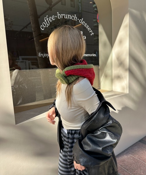 StyleSea(スタイルシー)の「フロントボタン付きバイカラーニットバラクラバ(ニットキャップ/ビーニー・レディース・チャコールグレー/ライトグレー/ブラウン/ベージュ/ブルー/パープル/レッド・FREE)」の8枚目の写真