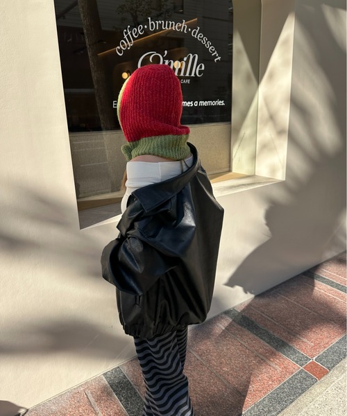 StyleSea(スタイルシー)の「フロントボタン付きバイカラーニットバラクラバ(ニットキャップ/ビーニー・レディース・チャコールグレー/ライトグレー/ブラウン/ベージュ/ブルー/パープル/レッド・FREE)」の9枚目の写真