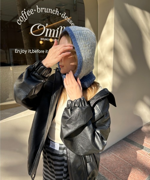 StyleSea(スタイルシー)の「フロントボタン付きバイカラーニットバラクラバ(ニットキャップ/ビーニー・レディース・チャコールグレー/ライトグレー/ブラウン/ベージュ/ブルー/パープル/レッド・FREE)」の12枚目の写真