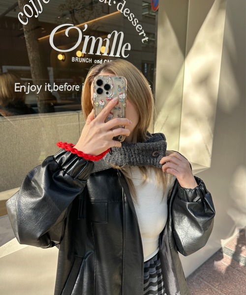 StyleSea(スタイルシー)の「フロントボタン付きバイカラーニットバラクラバ(ニットキャップ/ビーニー・レディース・チャコールグレー/ライトグレー/ブラウン/ベージュ/ブルー/パープル/レッド・FREE)」の15枚目の写真