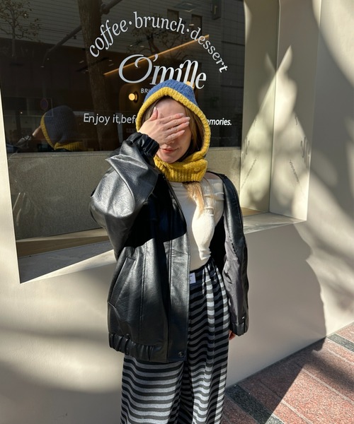 StyleSea(スタイルシー)の「フロントボタン付きバイカラーニットバラクラバ(ニットキャップ/ビーニー・レディース・チャコールグレー/ライトグレー/ブラウン/ベージュ/ブルー/パープル/レッド・FREE)」の17枚目の写真