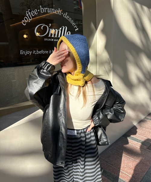 StyleSea(スタイルシー)の「フロントボタン付きバイカラーニットバラクラバ(ニットキャップ/ビーニー・レディース・チャコールグレー/ライトグレー/ブラウン/ベージュ/ブルー/パープル/レッド・FREE)」の18枚目の写真