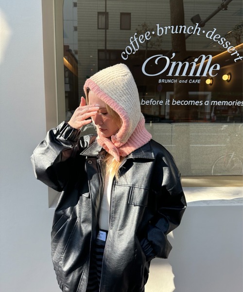 StyleSea(スタイルシー)の「フロントボタン付きバイカラーニットバラクラバ(ニットキャップ/ビーニー・レディース・チャコールグレー/ライトグレー/ブラウン/ベージュ/ブルー/パープル/レッド・FREE)」の22枚目の写真