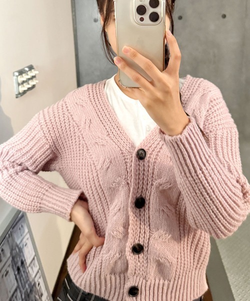 VIVID LADY（ビビッドレディー）の「あったかカーディガン ニット レディース（カーディガン/ボレロ・レディース・グレー/ピンク/アイボリー・FREE）」の13枚目の写真