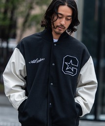 『CONVERSE/コンバース』フェイクメルトン袖PUスタジアムブルゾン