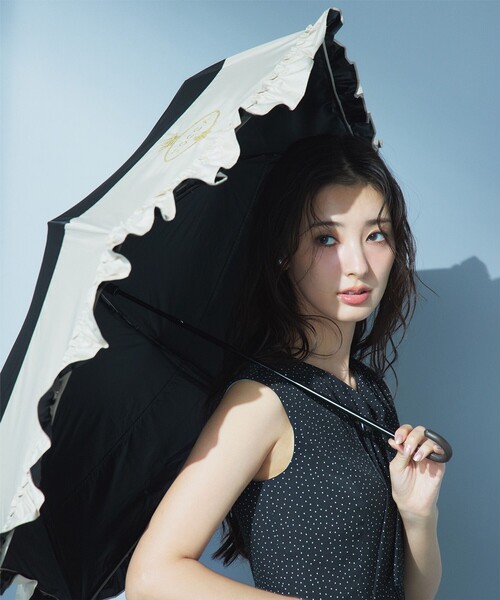 晴雨兼用・UVカット100%生地】LOGO FRILL UMBRELLA 折り畳み傘