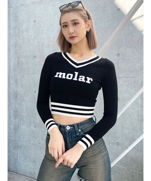 GYDA（ジェイダ）の「molar Vネックニットトップス（ニット/セーター・レディース・ブラック/オフホワイト/グリーン・FREE）」の5枚目の写真