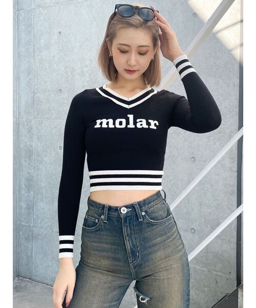 GYDA（ジェイダ）の「molar Vネックニットトップス（ニット/セーター・レディース・ブラック/オフホワイト/グリーン・FREE）」の6枚目の写真