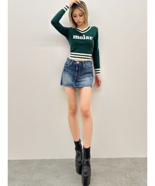 GYDA（ジェイダ）の「molar Vネックニットトップス（ニット/セーター・レディース・ブラック/オフホワイト/グリーン・FREE）」の12枚目の写真