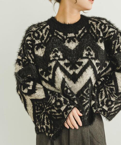 ITEMS URBANRESEARCH(アイテムズ アーバンリサーチ)の「フェザージャガードニット(ニット/セーター・レディース・ブラウン/ブラック・FREE)」の2枚目の写真