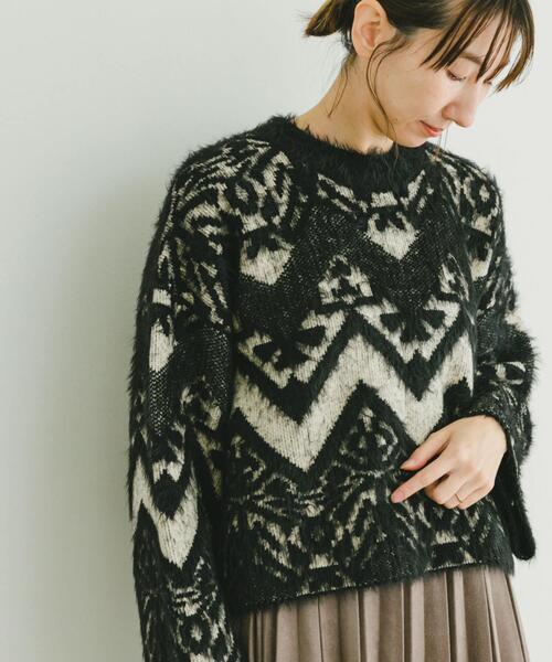 ITEMS URBANRESEARCH(アイテムズ アーバンリサーチ)の「フェザージャガードニット(ニット/セーター・レディース・ブラウン/ブラック・FREE)」の22枚目の写真