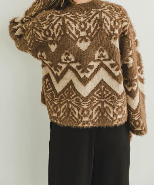 ITEMS URBANRESEARCH(アイテムズ アーバンリサーチ)の「フェザージャガードニット(ニット/セーター・レディース・ブラウン/ブラック・FREE)」の13枚目の写真