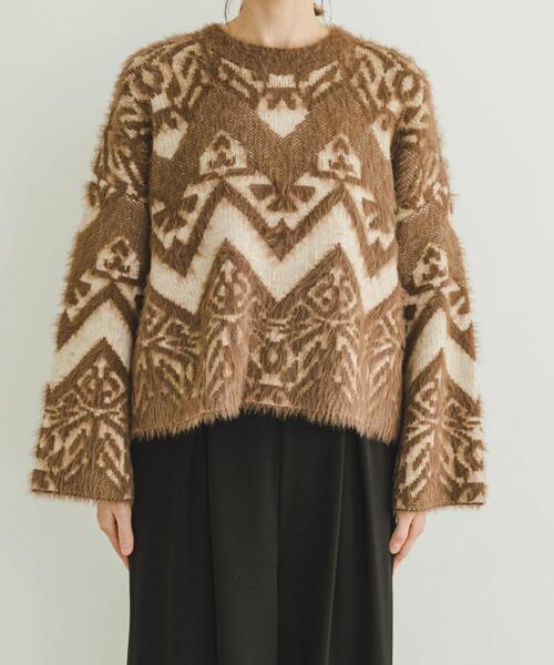 ITEMS URBANRESEARCH(アイテムズ アーバンリサーチ)の「フェザージャガードニット(ニット/セーター・レディース・ブラウン/ブラック・FREE)」の9枚目の写真