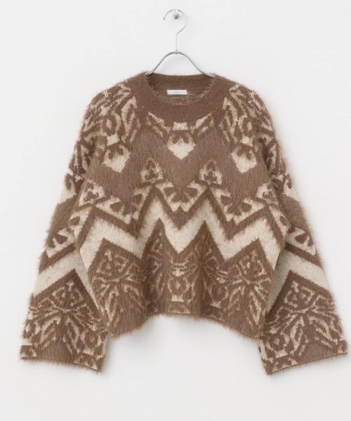 ITEMS URBANRESEARCH(アイテムズ アーバンリサーチ)の「フェザージャガードニット(ニット/セーター・レディース・ブラウン/ブラック・FREE)」の6枚目の写真