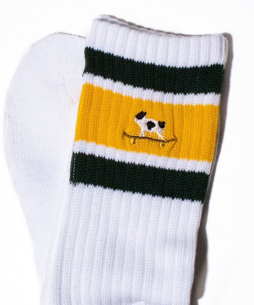 GLOSTER（グロスター）の「別注【FRUIT OF THE LOOM×フレンチブルドッグ】ワンポイント刺繍 ラインソックス（ソックス/靴下・メンズ・ホワイト系その他4/ホワイト系その他5/ホワイト系その他6・FREE）」の2枚目の写真