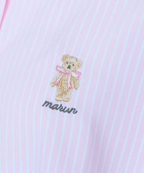 marun くまちゃん刺しゅうスリットリボンロングシャツ ピンク 5L セール】＜大きいサイズ＞くまちゃん刺しゅうスリットリボン
