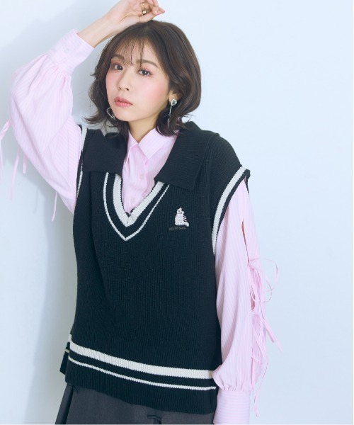 marun（マルン）の「＜大きいサイズ＞くまちゃん刺しゅうスリットリボンロングシャツ marun（シャツ/ブラウス・レディース・ピンク/ブルー・L/5L/4L/3L/LL）」の17枚目の写真