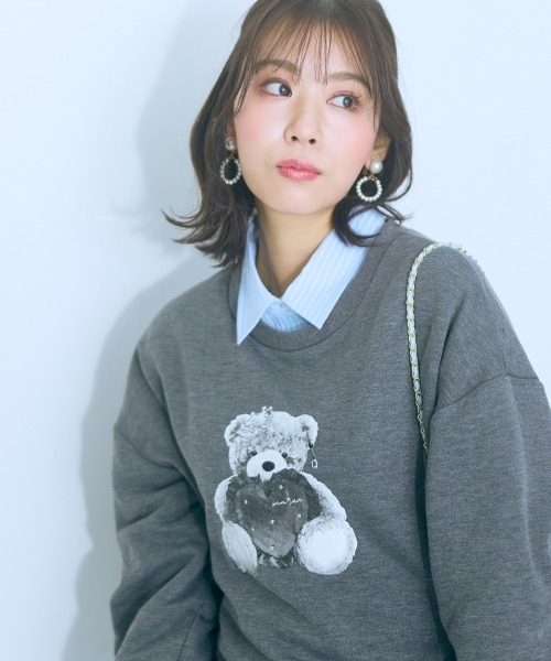 marun（マルン）の「＜大きいサイズ＞くまちゃん刺しゅうスリットリボンロングシャツ marun（シャツ/ブラウス・レディース・ピンク/ブルー・L/5L/4L/3L/LL）」の22枚目の写真