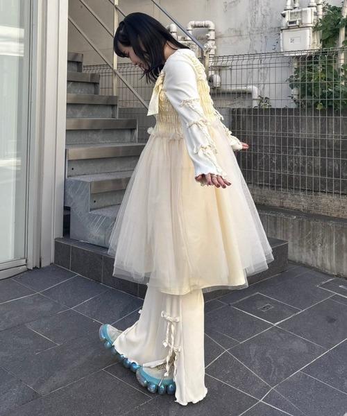 Candy Stripper（キャンディストリッパー）の「TINY RIBBON FLARE パンツ（その他パンツ・レディース・ブラック/アイボリー/ライトグレー・FREE）」の8枚目の写真