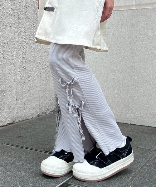 Candy Stripper GINGHAM RIBBON FLARE パンツ RIBBON RIBBON JERSEY