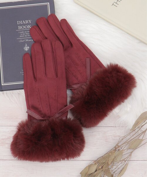 LBC（エルビーシー）の「リボン＆ファー付きグローブ（手袋・レディース・ブラック/ワイン/モカ・FREE）」の3枚目の写真