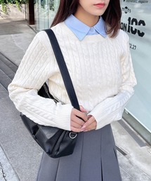 シャツ襟付ケーブルニット