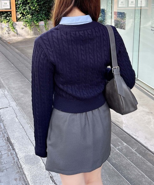 INGNI（イング）の「シャツ襟付ケーブルニット（ニット/セーター・レディース・グレー系4/ホワイト×ブルー/ネイビー系8・M）」の14枚目の写真