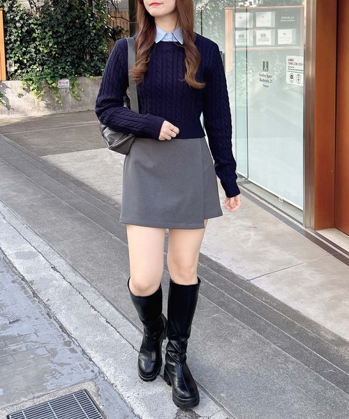 INGNI（イング）の「シャツ襟付ケーブルニット（ニット/セーター・レディース・グレー系4/ホワイト×ブルー/ネイビー系8・M）」の15枚目の写真