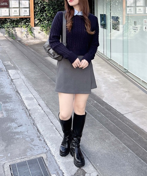 INGNI（イング）の「シャツ襟付ケーブルニット（ニット/セーター・レディース・グレー系4/ホワイト×ブルー/ネイビー系8・M）」の16枚目の写真