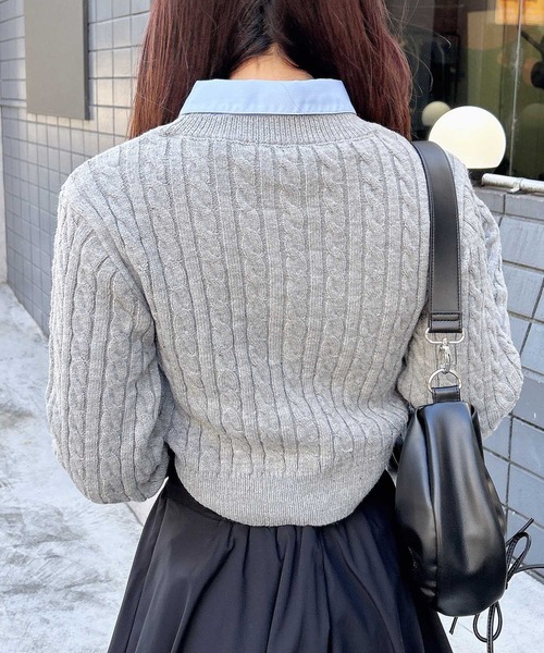 INGNI（イング）の「シャツ襟付ケーブルニット（ニット/セーター・レディース・グレー系4/ホワイト×ブルー/ネイビー系8・M）」の8枚目の写真