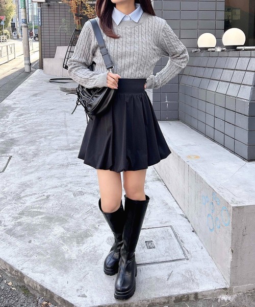 INGNI（イング）の「シャツ襟付ケーブルニット（ニット/セーター・レディース・グレー系4/ホワイト×ブルー/ネイビー系8・M）」の9枚目の写真