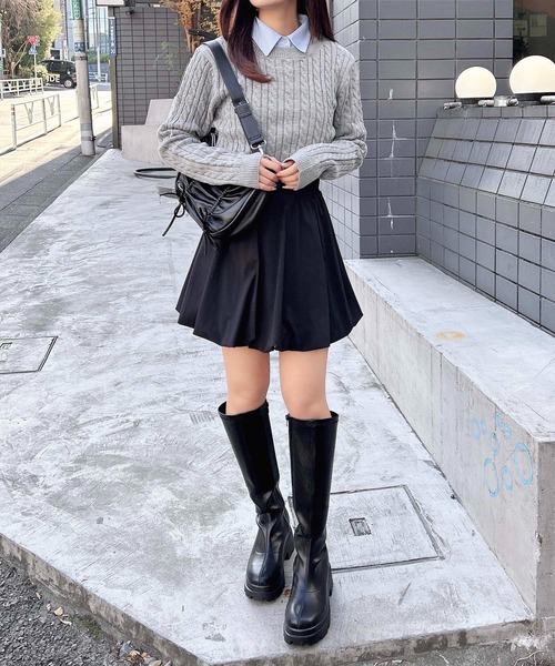 INGNI（イング）の「シャツ襟付ケーブルニット（ニット/セーター・レディース・グレー系4/ホワイト×ブルー/ネイビー系8・M）」の10枚目の写真