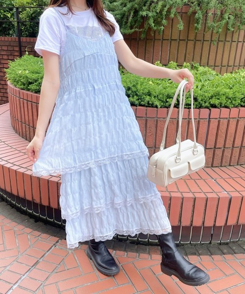 LAC-VERT(ラック・ヴェール)の「ティアードレースキャミワンピース【動画あり】(ワンピース・レディース・ブラック/ホワイト/ライトブルー・FREE)」の3枚目の写真