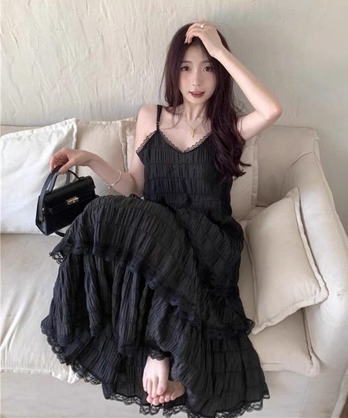 LAC-VERT(ラック・ヴェール)の「ティアードレースキャミワンピース【動画あり】(ワンピース・レディース・ブラック/ホワイト/ライトブルー・FREE)」の2枚目の写真