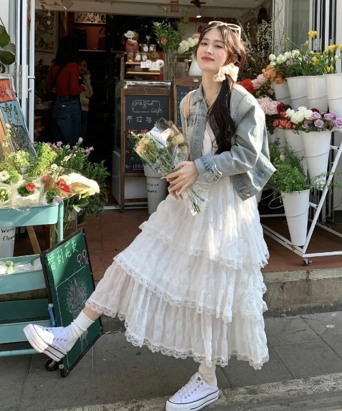 LAC-VERT(ラック・ヴェール)の「ティアードレースキャミワンピース【動画あり】(ワンピース・レディース・ブラック/ホワイト/ライトブルー・FREE)」の20枚目の写真