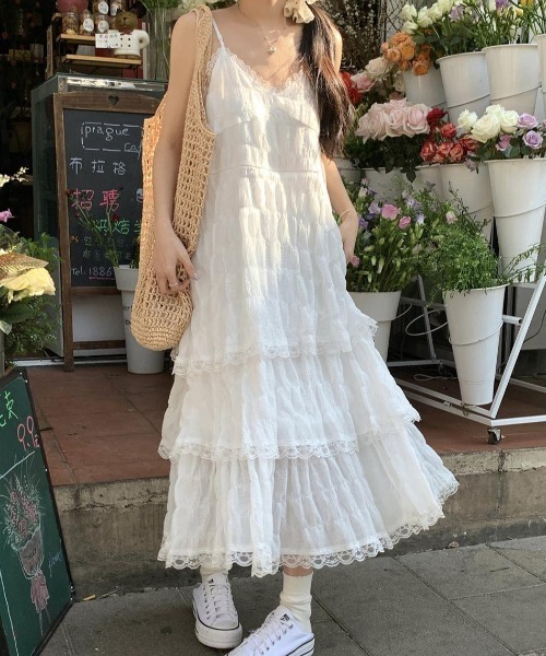 LAC-VERT(ラック・ヴェール)の「ティアードレースキャミワンピース【動画あり】(ワンピース・レディース・ブラック/ホワイト/ライトブルー・FREE)」の21枚目の写真