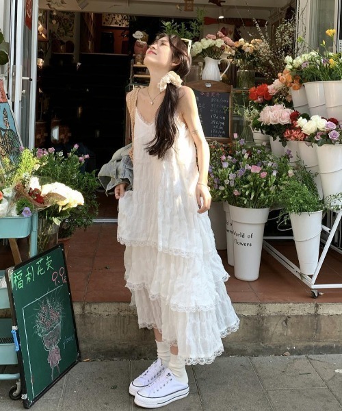 the virgins ♡ レースキャミソールワンピース ワンピース アシンメトリーレースキャミワンピース : ZOZOTOWN