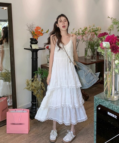 LAC-VERT(ラック・ヴェール)の「ティアードレースキャミワンピース【動画あり】(ワンピース・レディース・ブラック/ホワイト/ライトブルー・FREE)」の19枚目の写真