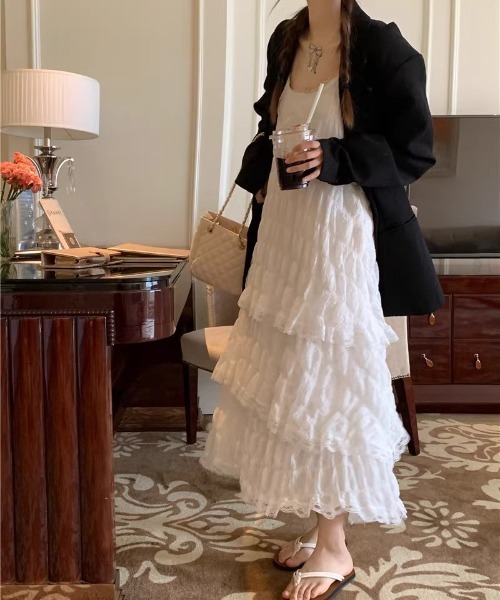 LAC-VERT(ラック・ヴェール)の「ティアードレースキャミワンピース【動画あり】(ワンピース・レディース・ブラック/ホワイト/ライトブルー・FREE)」の18枚目の写真