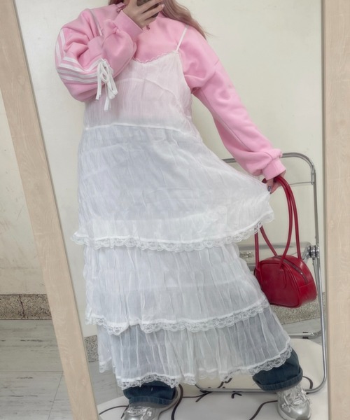 LAC-VERT(ラック・ヴェール)の「ティアードレースキャミワンピース【動画あり】(ワンピース・レディース・ブラック/ホワイト/ライトブルー・FREE)」の6枚目の写真