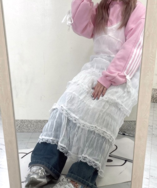 LAC-VERT(ラック・ヴェール)の「ティアードレースキャミワンピース【動画あり】(ワンピース・レディース・ブラック/ホワイト/ライトブルー・FREE)」の7枚目の写真