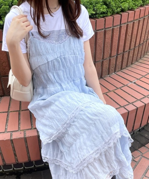 LAC-VERT(ラック・ヴェール)の「ティアードレースキャミワンピース【動画あり】(ワンピース・レディース・ブラック/ホワイト/ライトブルー・FREE)」の9枚目の写真
