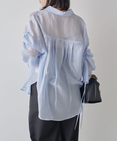 Lui's(ルイス)の「シアーギャザ―スリーブシャツ(シャツ/ブラウス・レディース・ホワイト/チャコールグレー/サックスブルー/イエロー/ブラウン/スカイブルー系/ブラック・FREE)」の11枚目の写真