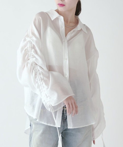 Leur logette ギャザースリーブカットソー ブラウス ホワイト Leur logette ギャザースリーブカットソー ブラウス ホワイト