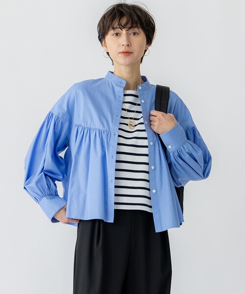 23区（ニジュウサンク）の「【洗える】CANCLINI ギャザー フレア ブラウス（シャツ/ブラウス・レディース・オレンジ系1/スカイブルー系/スカイブルー系1/ホワイト系/ホワイト系1・38）」の3枚目の写真