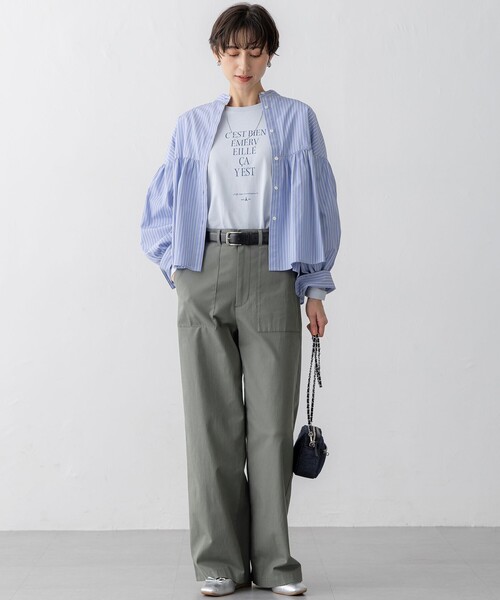 23区（ニジュウサンク）の「【洗える】CANCLINI ギャザー フレア ブラウス（シャツ/ブラウス・レディース・オレンジ系1/スカイブルー系/スカイブルー系1/ホワイト系/ホワイト系1・38）」の7枚目の写真