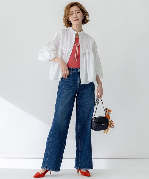 23区（ニジュウサンク）の「【洗える】CANCLINI ギャザー フレア ブラウス（シャツ/ブラウス・レディース・オレンジ系1/スカイブルー系/スカイブルー系1/ホワイト系/ホワイト系1・38）」の10枚目の写真