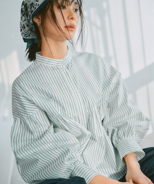 23区（ニジュウサンク）の「【洗える】CANCLINI ギャザー フレア ブラウス（シャツ/ブラウス・レディース・オレンジ系1/スカイブルー系/スカイブルー系1/ホワイト系/ホワイト系1・38）」の13枚目の写真