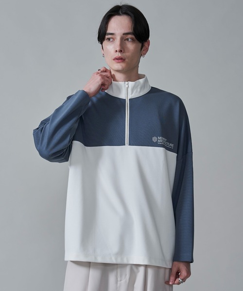 BROWNY(ブラウニー)の「BROWNY/ドルマンポンチハーフZIPロンT(Tシャツ/カットソー・メンズ・ホワイト/ブルー・MEDIUM/LARGE)」の2枚目の写真